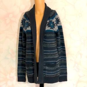 ROXY Open Front Aztec & Stripes Cardigan Sweater S